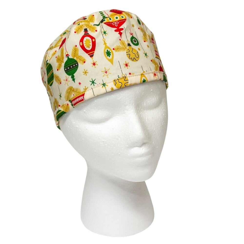 Retro Christmas Ornament Surgical Scrub Cap Handmade Cotton Medical Nurse Hat